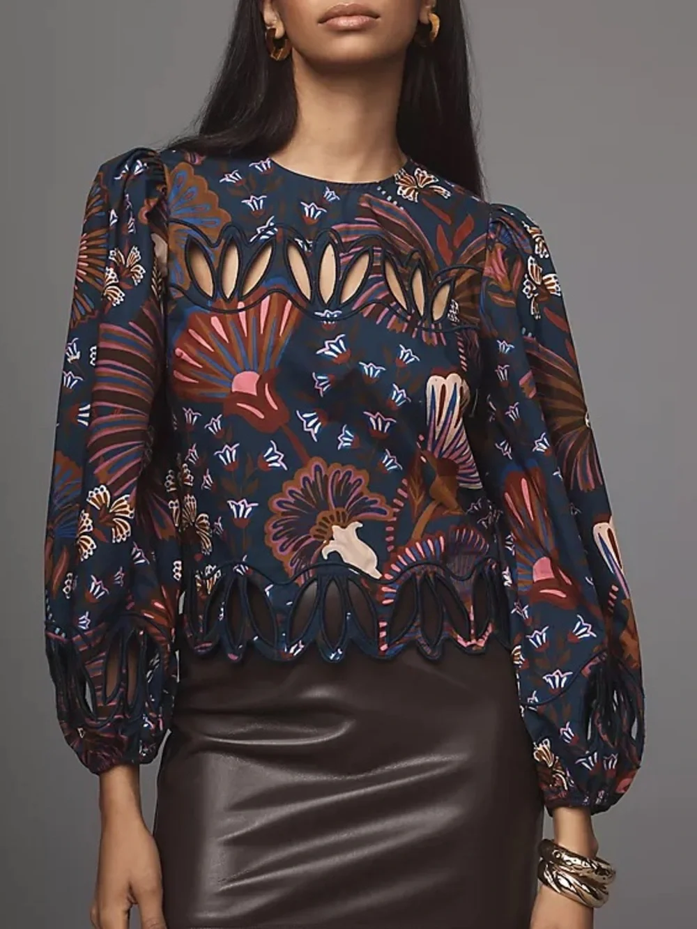 Sold Farm Rio x Anthropologie Multicolor Floral Cutwork Long-Sleeve Top - Picture 9 of 9